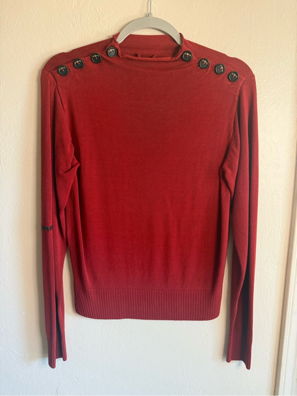 Skunkfunk SKFK Red Button Shoulder Sailor Knit Boatneck Sweater.